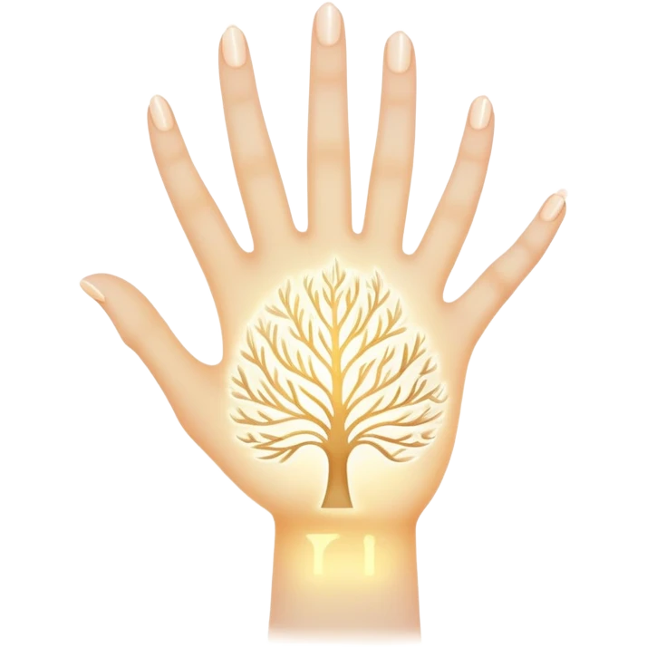 ethereal glowing hand with intricate palm lines and mystical symbols emoji