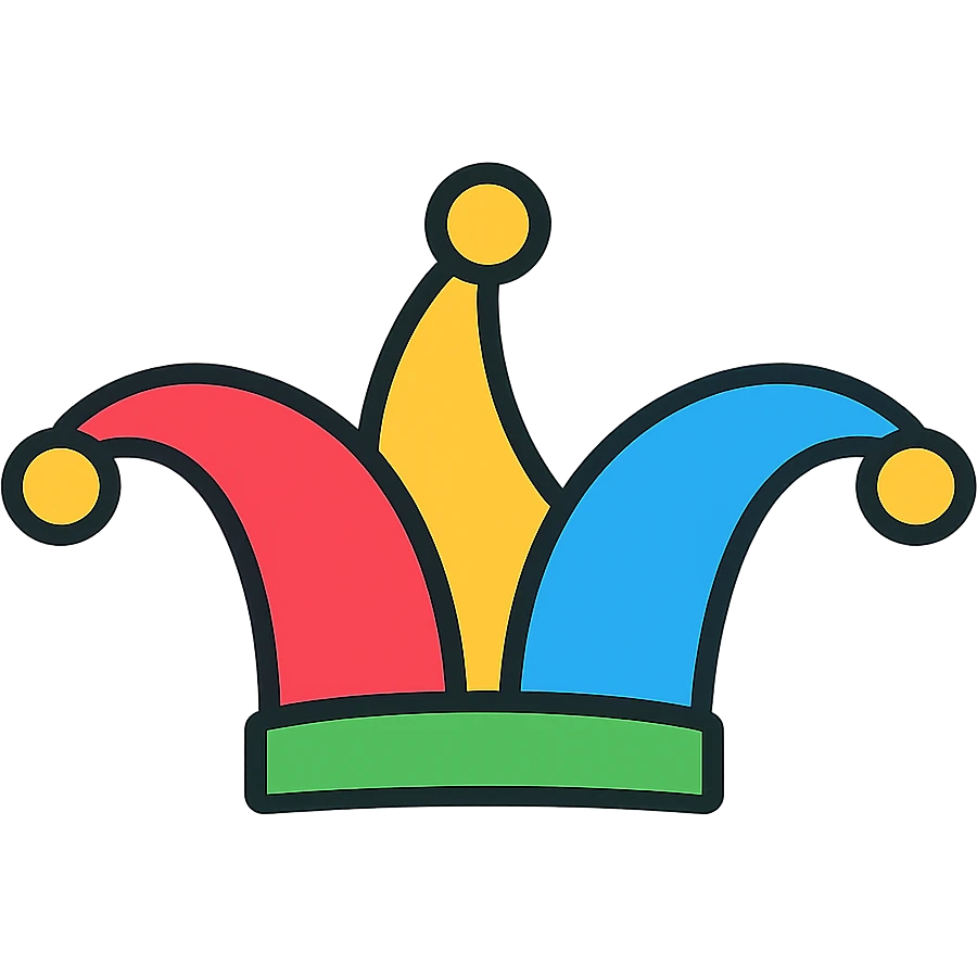 jester's hat logo, vibrant color outline, playful yet professional emoji