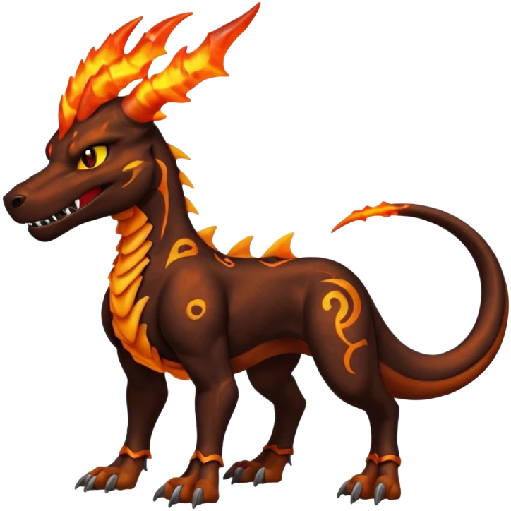 Copper-Bronze Molten-Lava Glow-Cracked Fiery-Runed Draconic Houndoom-Garchomp-hybrid-creature (full body) emoji
