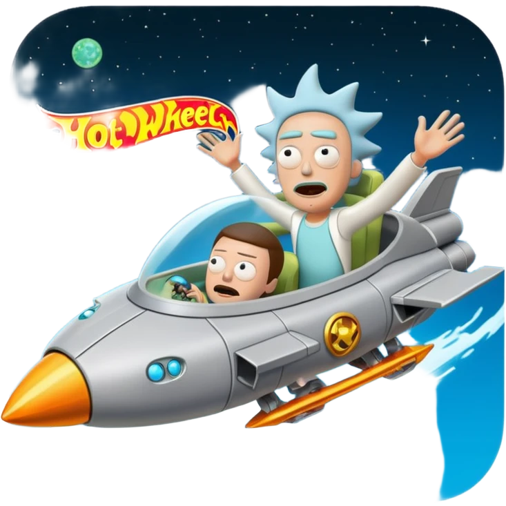 Hot wheels Rick and Morty flying in a spaceship to citadel  emoji