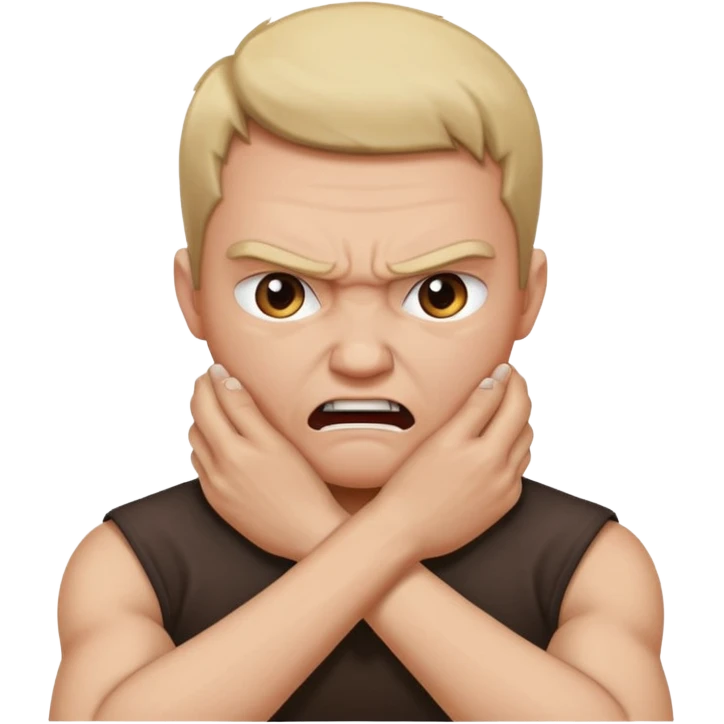 Grabbing throat with hands and looking angry with arms crossed and under chin emoji