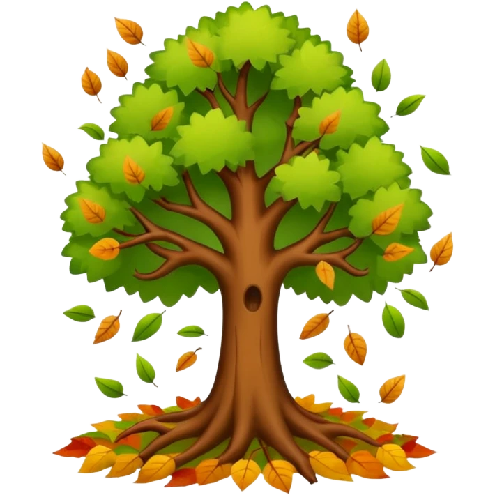 Tree with falling leaves, green leaves falling  emoji