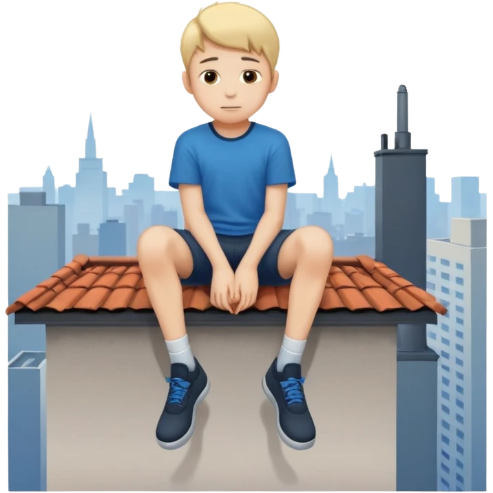 Ragazzo seduto su un tetto di un palazzo, con le gambe a penzoloni sul vuoto emoji