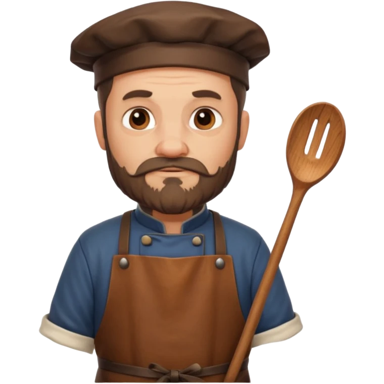medieval fat chef, middle-aged, bearded, sly, grim-faced emoji, eil face like hes hidin something  emoji