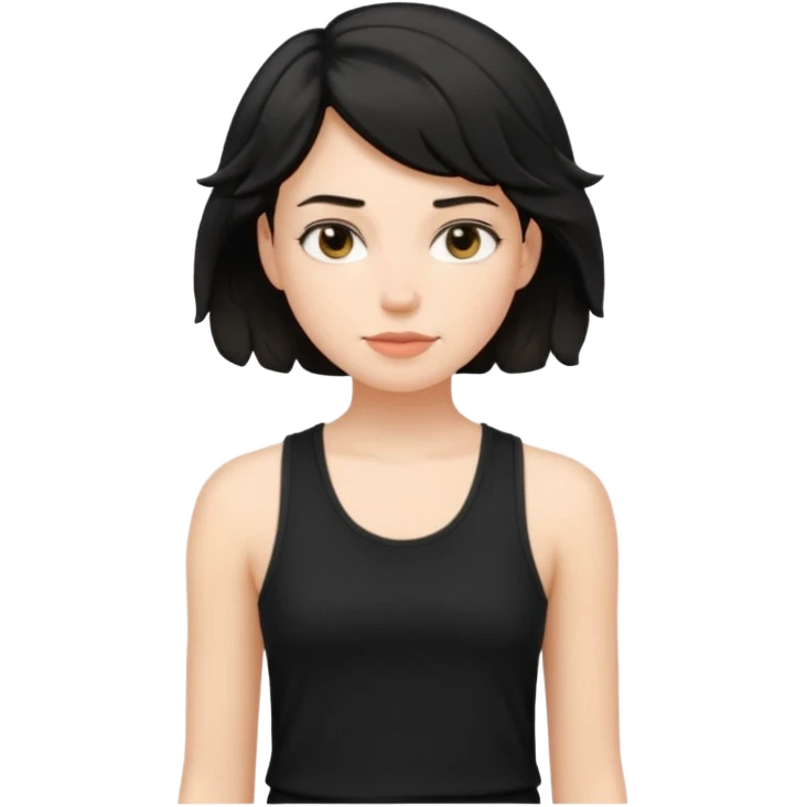 a white woman with short tomboy wavy black hair wearing men's black tank top emoji