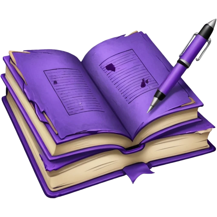 purple studying books with pen scattered emoji