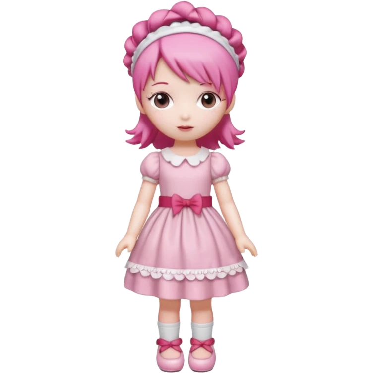 Isolated detaile illustration incredibly raspberry torte doll figurine full body with pink hair and a raspberry hairband emoji