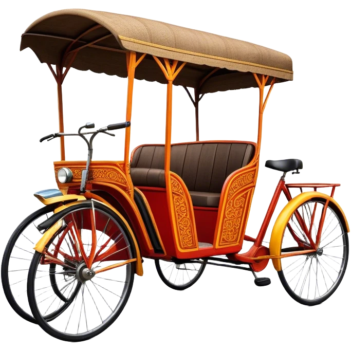 ​Cinematic Realistic Cyclo Rickshaw, depicted as a classic manually operated tricycle-style rickshaw with a simple, rustic design and intricate details, rendered with realistic textures and natural urban lighting that captures its cultural charm and timeless functionality, emoji