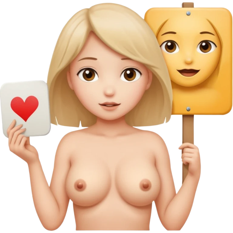 Полностью голая девушка без одежды держит табличку с надписью Панчан. Не прикрывая сиськи и попу. Попа видна emoji