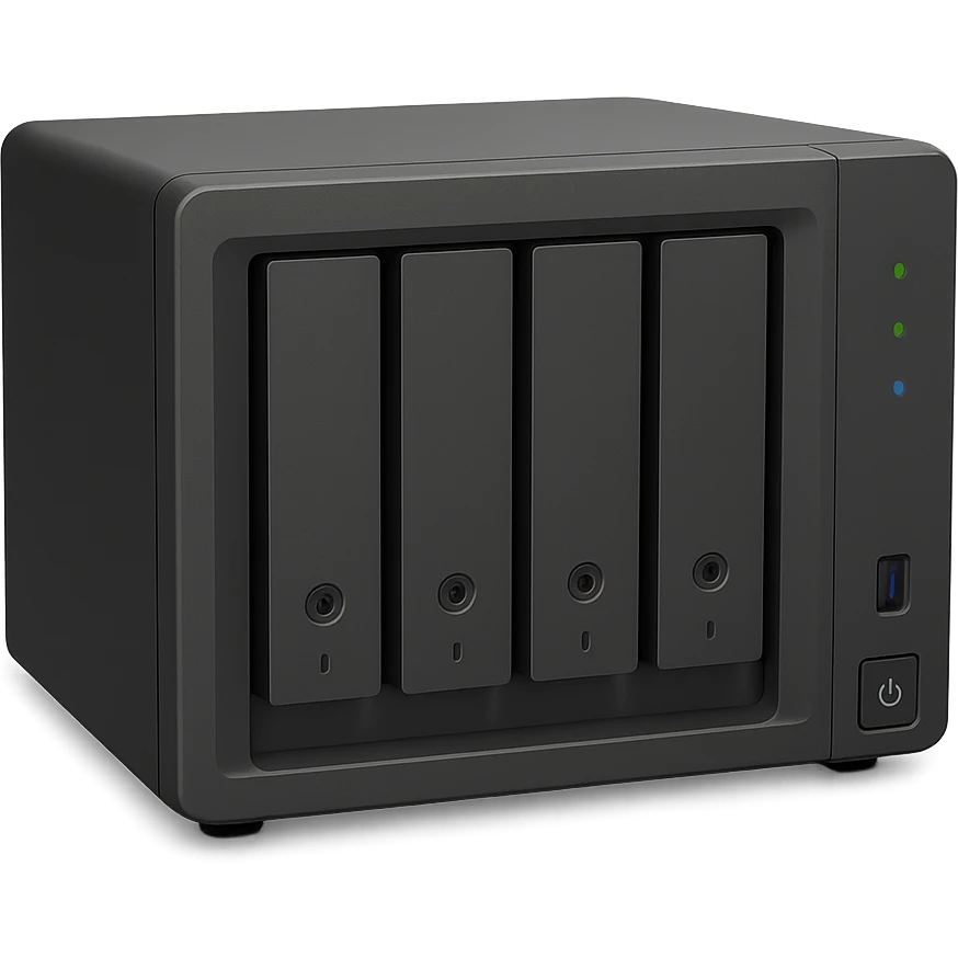 generic 4 bay NAS device, compact, subtle LED indicators emoji