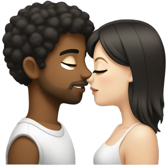 Brown guy kiss white girl both black hair kissing emoji