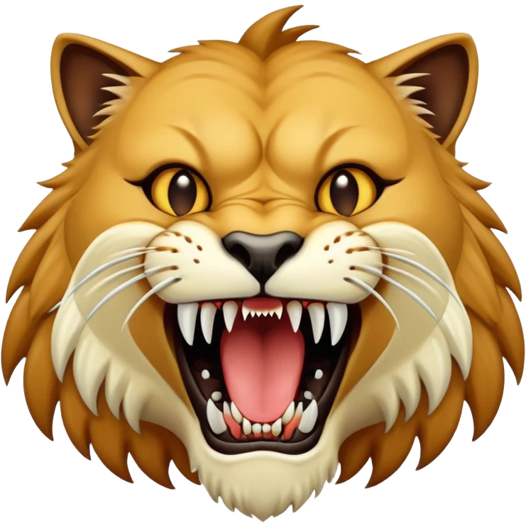 saber-toothed cat with gigantic canine teeth four times longer than its entire body, extremely exaggerated fangs emoji