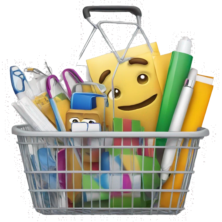 shopping basket full of office supplies emoji