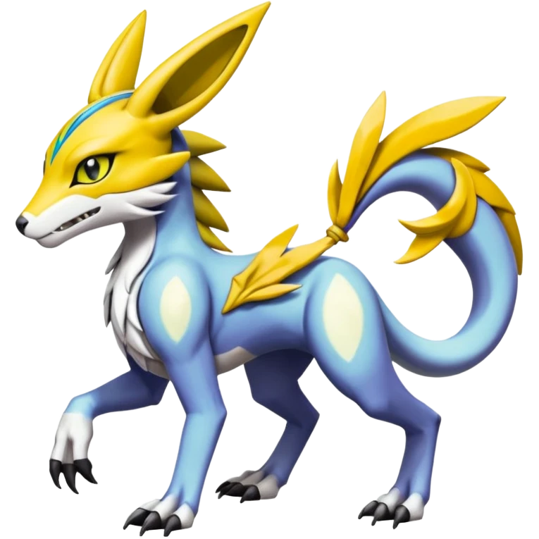 Colorful Meloetta-Bolthund-Renamon-Wargreymon-Sergal-Pokémon-Digimon-Fakémon-fusion-hybrid-creature emoji