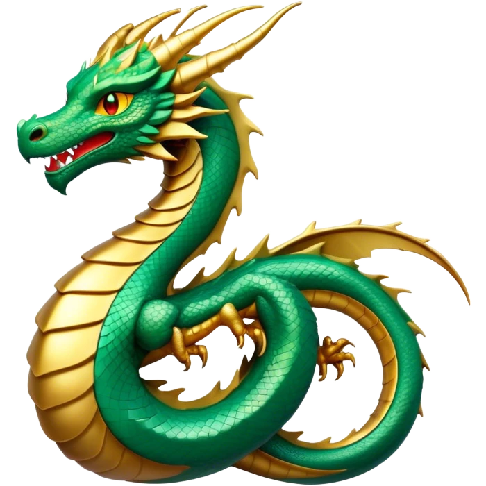 Cinematic Noble Dragon Portrait Emoji, Poised and majestic, with a sinuous, elongated build and shimmering, scale-covered skin in hues of emerald and gold, piercing, fiery eyes, Simplified yet sharp and sophisticated features, highly detailed, glowing with a mystical, radiant glow, high shine, intelligent and formidable, stylized with an air of ancient power, focused and attentive, soft glowing outline, capturing the essence of a watchful and legendary dragon that feels as though it could soar out of the screen with effortless authority! emoji