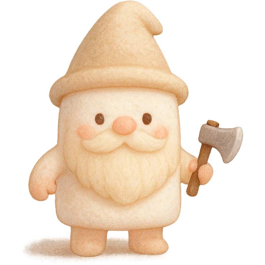 dwarf character made of marshmallow, holding a tiny axe, whimsical, soft texture emoji