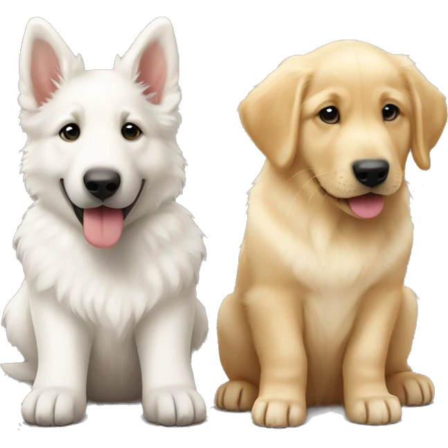 WHITE colored German shepherd and golden retriever puppy next to each other emoji