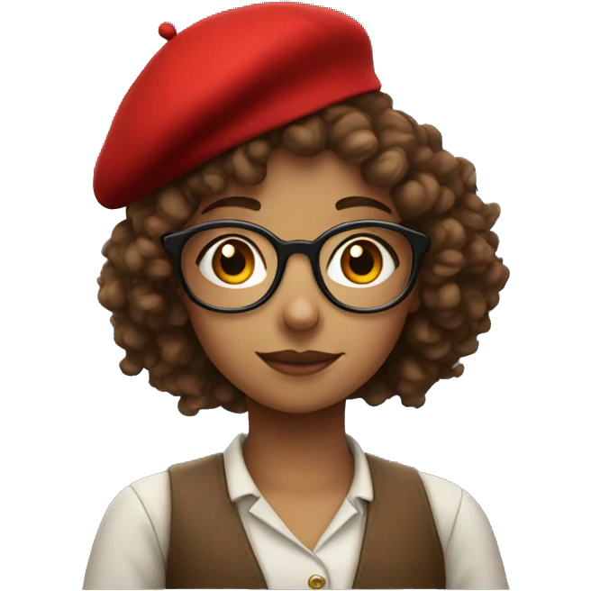Curly haired girl with glasses and red beret emoji