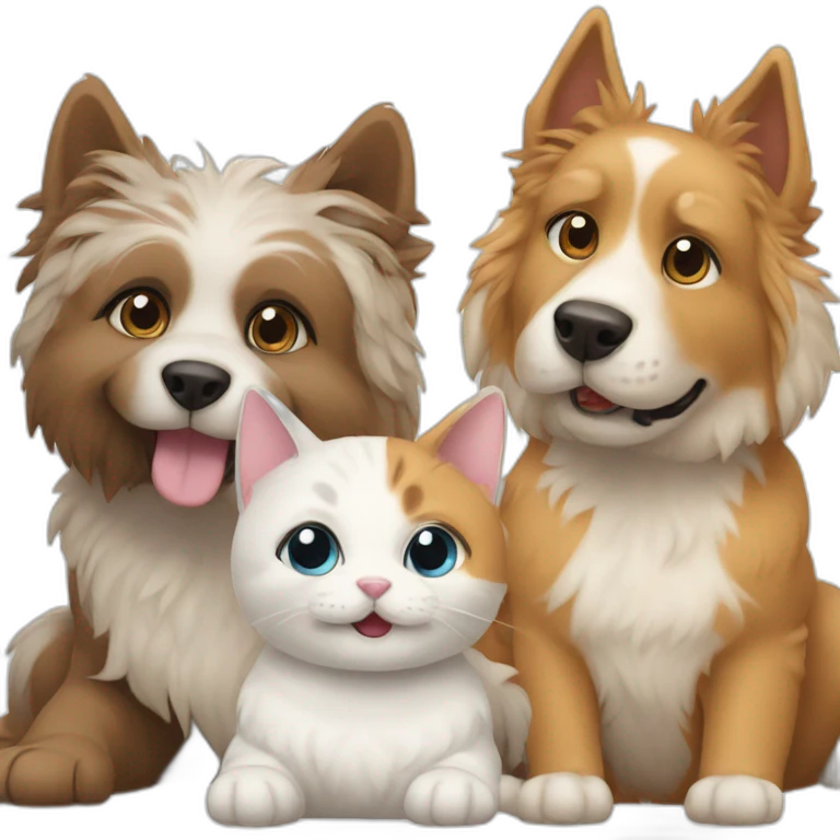 2 dogs and 1 cat playing together emoji