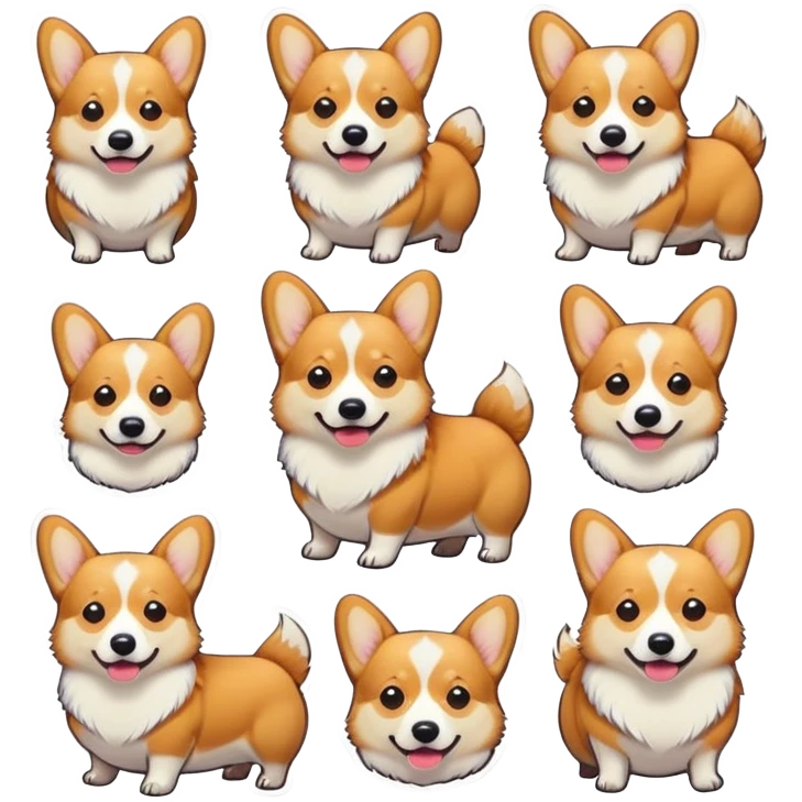 create me a sticker pack with corgi emoji