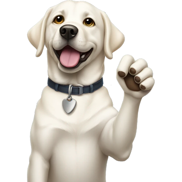 a white lab holding up a middle paw emoji