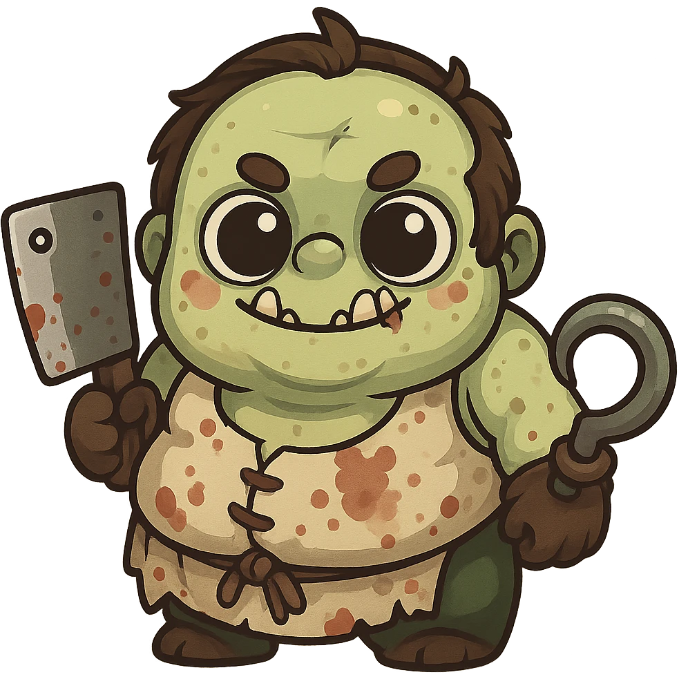 Pudge in a cute, chibi-style cartoon redesign, round proportions, big eyes emoji