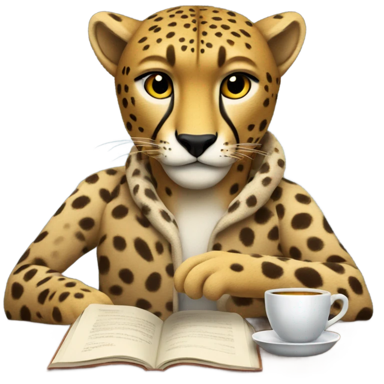 Cheetah with tea and a book emoji