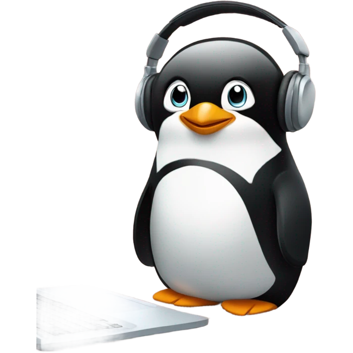 penguin with laptop & headphone emoji