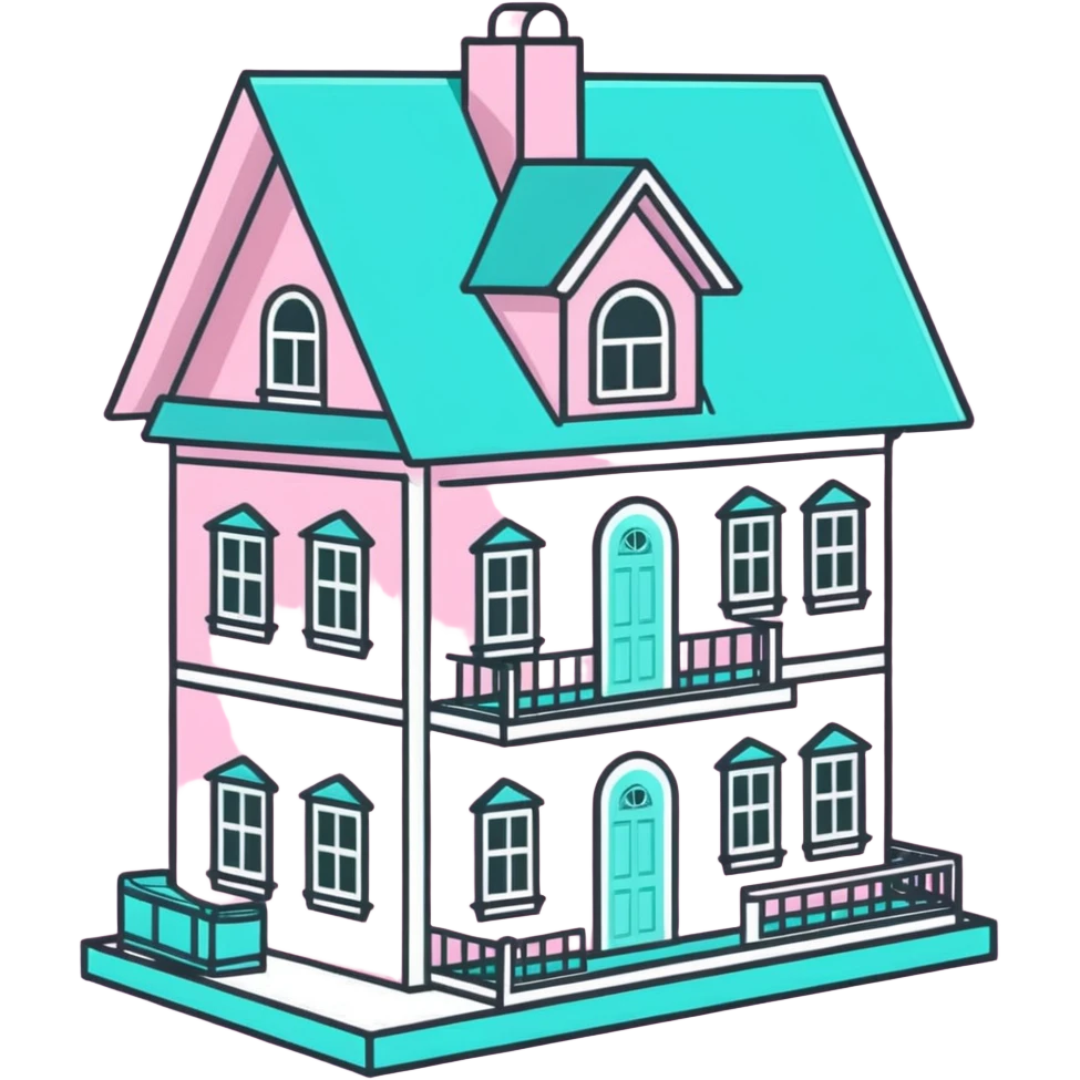 cute pastel pink dollhouse with miniature furniture emoji