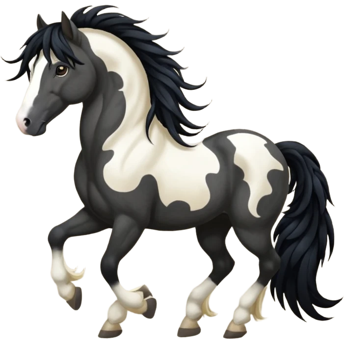 Dark bay gypsy cob with black feathers and mane emoji