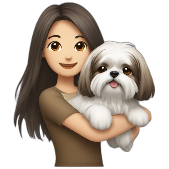 long-haired girl carrying happy Shih Tzu emoji