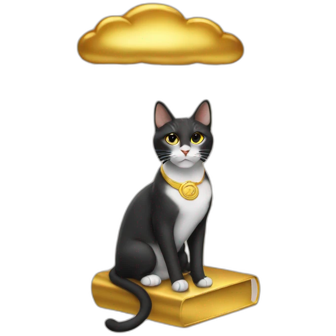 cat secretary sitting on top of the gold cloud emoji