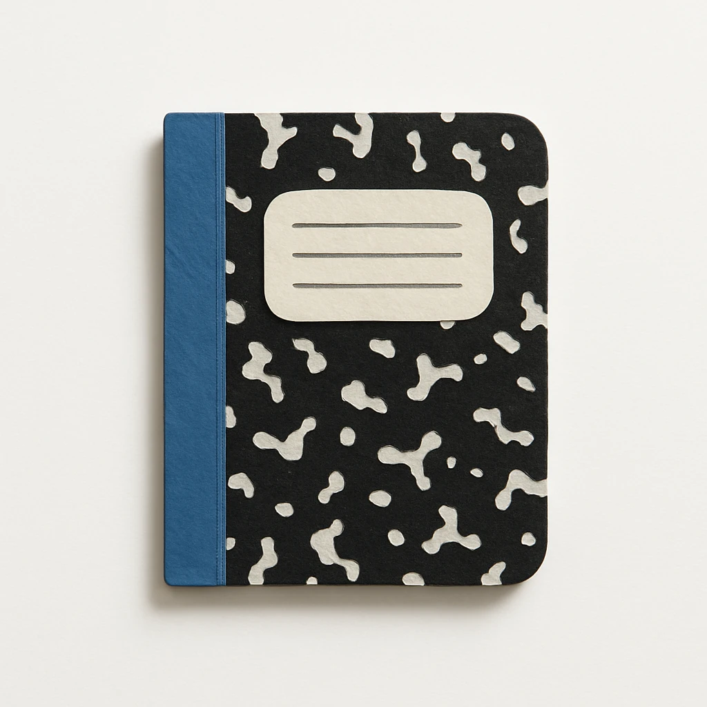 black and white marbled composition notebook emoji