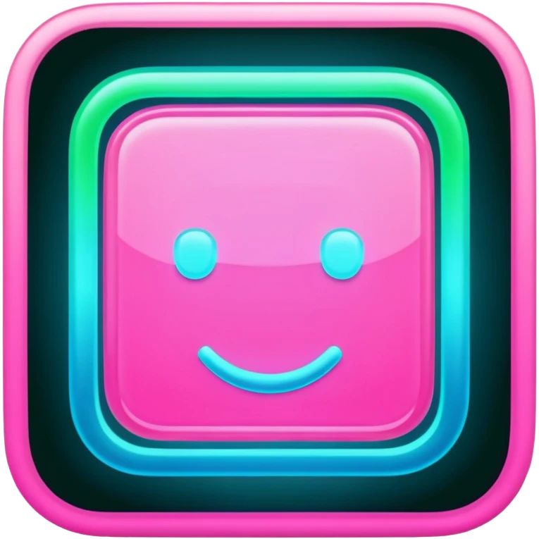 A glowing neon square in shades of pink, blue, and green, transparent background emoji