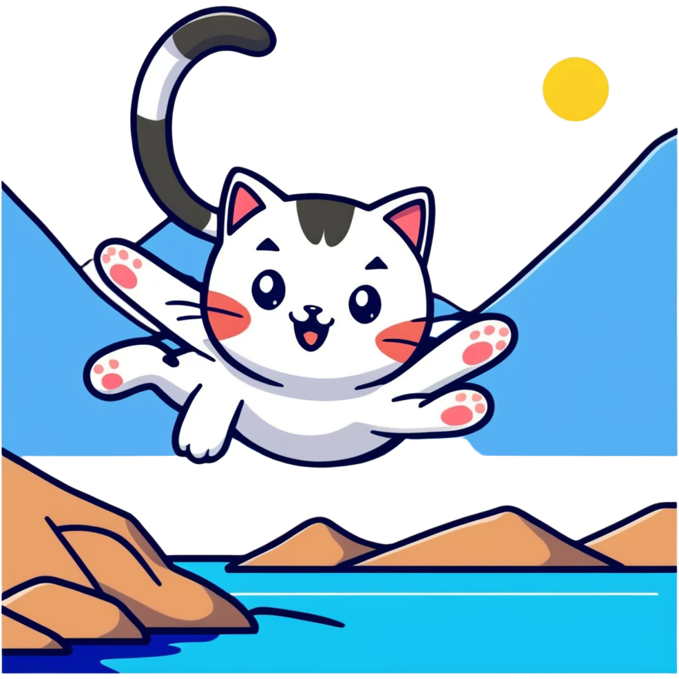 cat jumping into a lake emoji