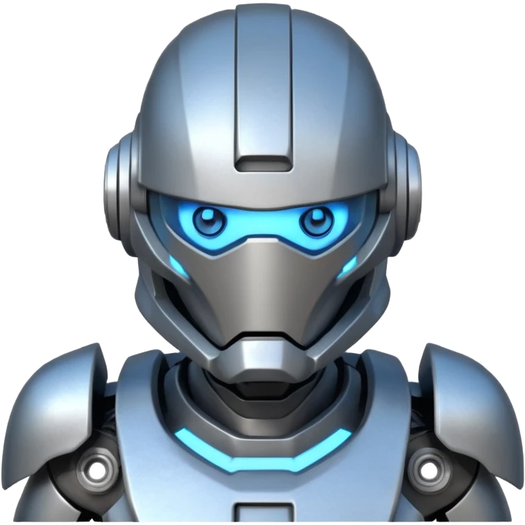 futuristic war robot portrait, head and shoulders only, glowing eyes, detailed helmet faceplate, armor collar, sci-fi metal textures, 3D cartoon, mobile game icon style, clean background, no text, no watermark
 emoji