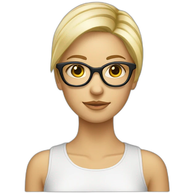 Une fille blonde avec des lunettes cheveux attachés et haut blanc emoji