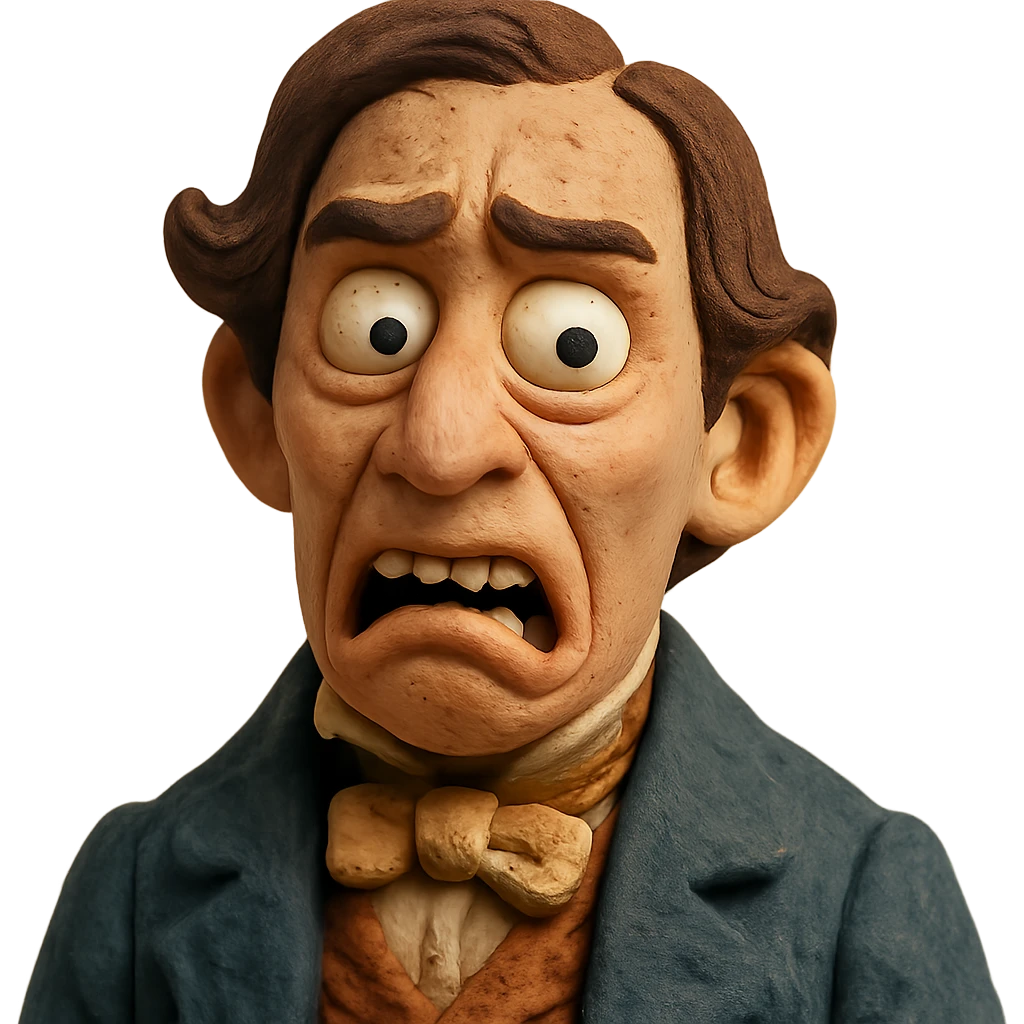 claymation style person from the 1840s with a horrified and disgusted face emoji