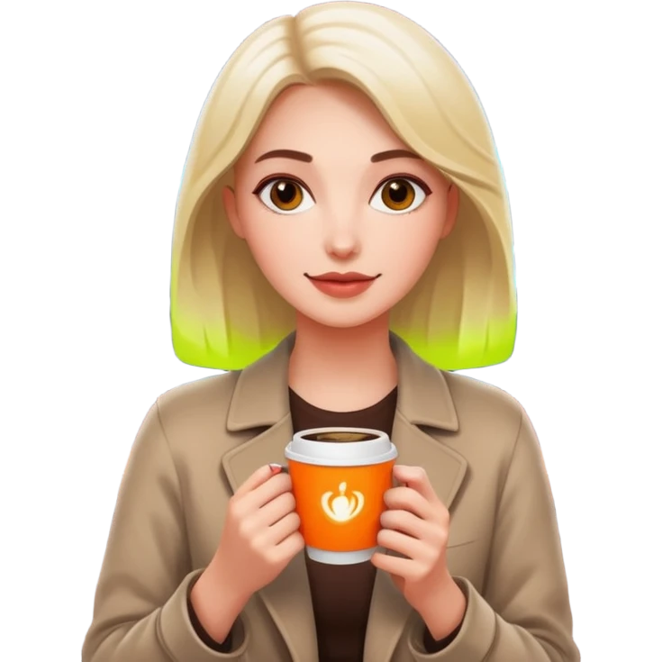 Woman with coffee , coffe shopwith  neon glow, Midnight Wander. emoji
