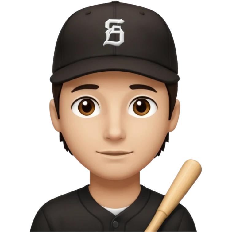 male, dark brown hair, dark brown eyes, fair skin, black baseball hat, no smile emoji