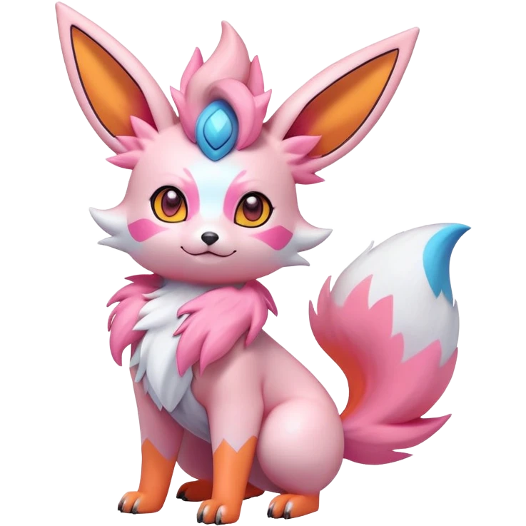 lush pastel-bright-vibrant warm-colored modern colorful neon-colored Fakémon-Digimon-Sylveon-Flareon-Pokémon-creature (full body) emoji