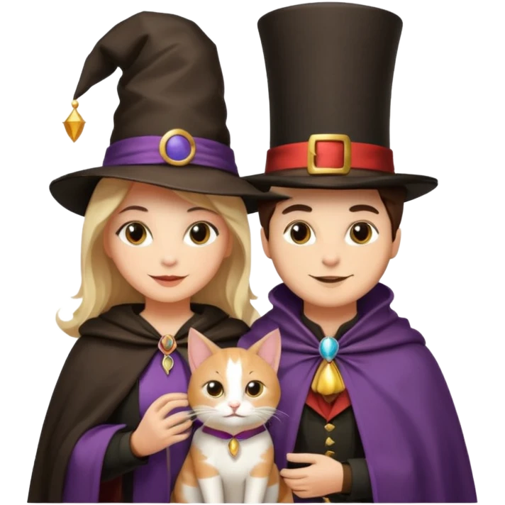 magician couple and their pet cat emoji