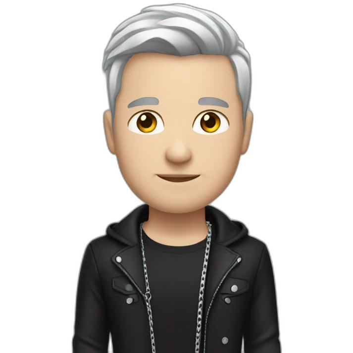 A white England strong male wearing silver chain on a black jacket,black tshirt emoji