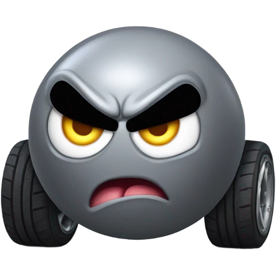 Metal cute mad Kirby Gray ball driving on 4 car wheels with mad eyebrows game emoji