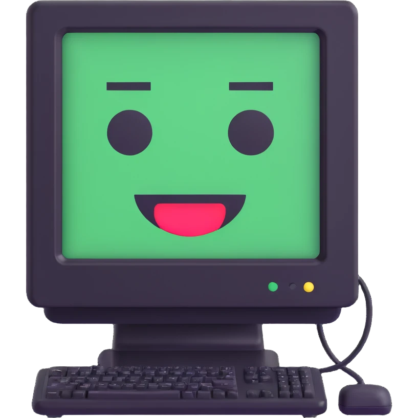 Pixel computer terminal with face — classic green-on-black monitor that “winks” or shows emojis. emoji