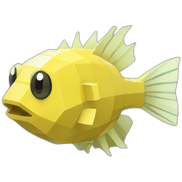cube yellow fugu fish with two fins and tail in minecraft style full size emoji