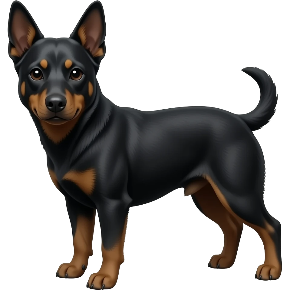 Totally black dog with a small Barrow head and upright ears emoji