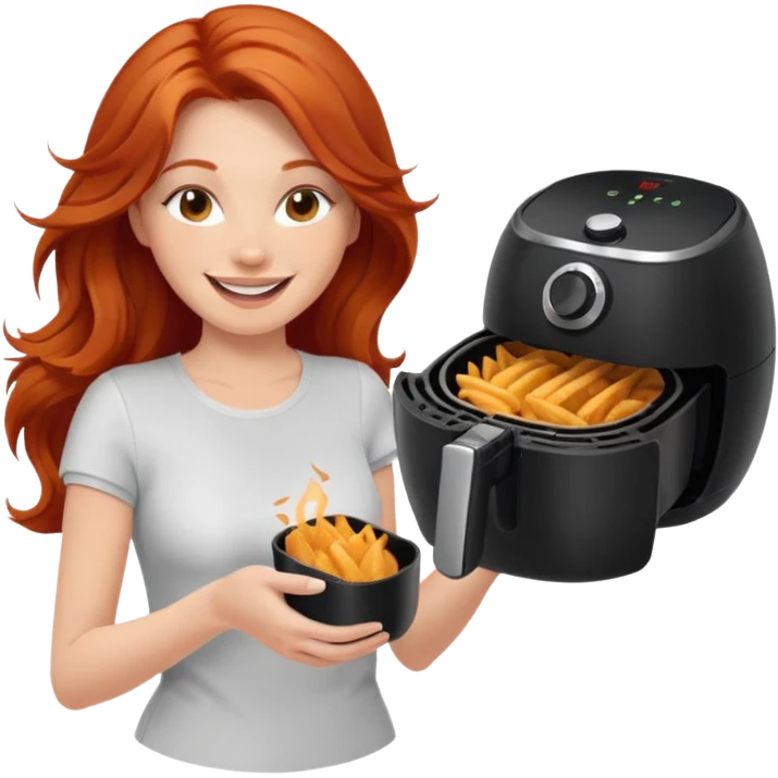 Excited long haired redhead shaking airfryer butt shake emoji