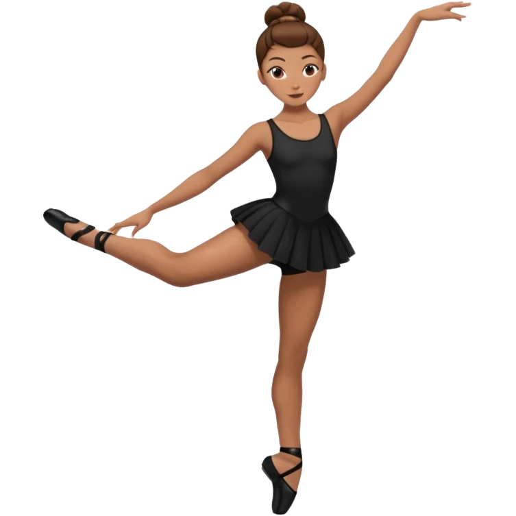 menina cabelos castanhos em coque vestida de roupas de jazz e sapatilhas pretas emoji