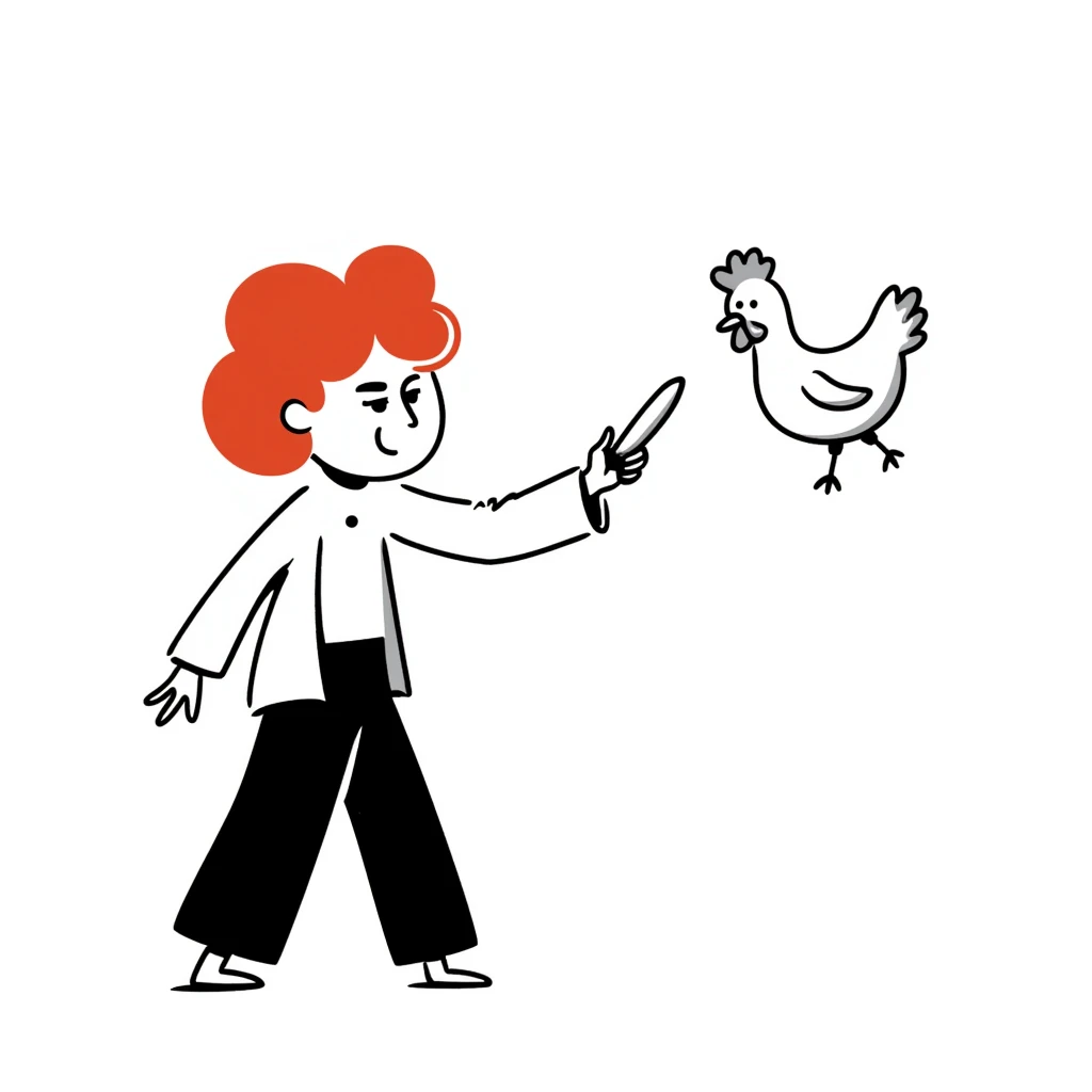angry redhead with a banana throwing chicken, hand drawn doodle emoji
